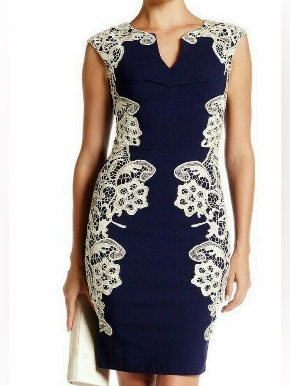 London Dress Company size 4-Navy with Light Gold/Cream Lace Detail, Amazing Fit